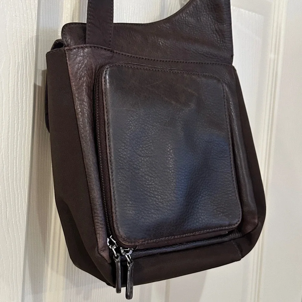 Fossil Dark Brown Pebbled Leather Crossbody Bag Organizer Messenger Purse